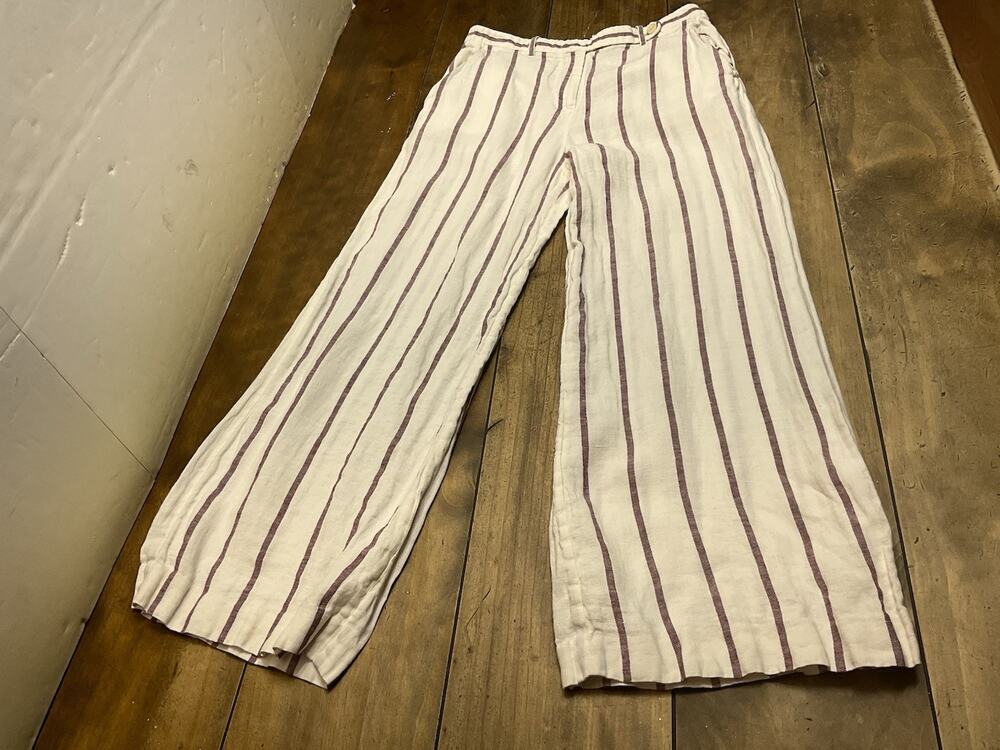 Theory Nadeema Linen Striped Wide Leg Casual Career Nautical Pants Size 4